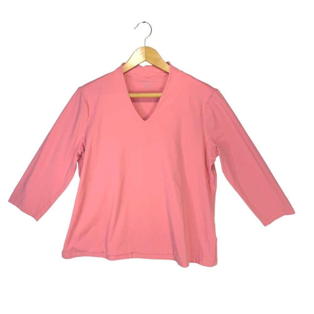Appleseed's Womens Coral Pink V-Neck 3/4 Sleeve Knit Top Size L